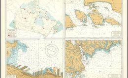 Hydrographic Charts 1958 showing Canadian shorelines from the Department of Mines and Technical Surveys